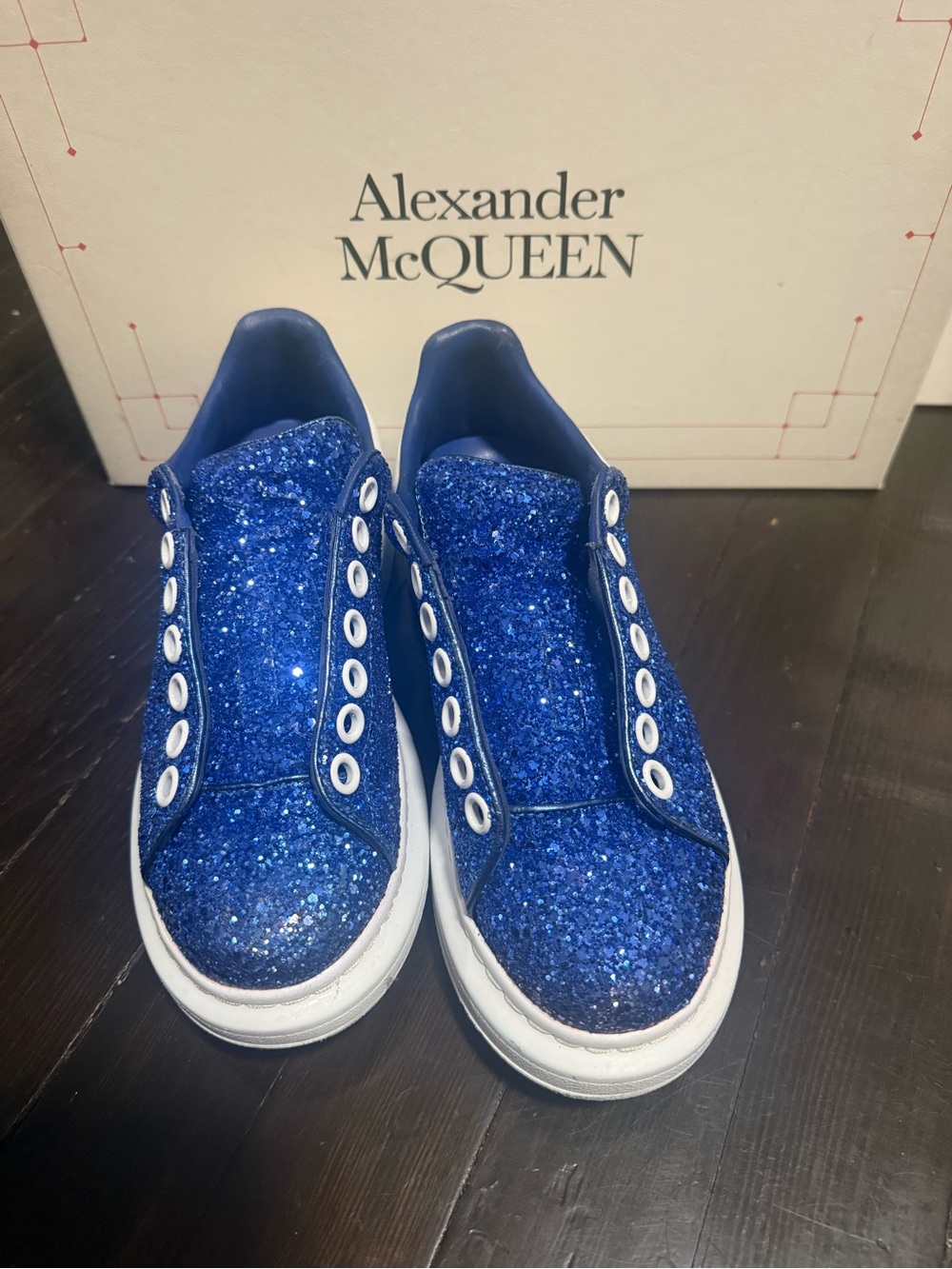 Alexander McQueen Royal Blue Glitter Slip-On Sneakers